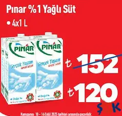 PINAR %1 YAĞLI SÜT 4X1 L indirimli fiyat PINAR %1 YAĞLI SÜT 4X1 L fiyat ve kampanya bilgisi
